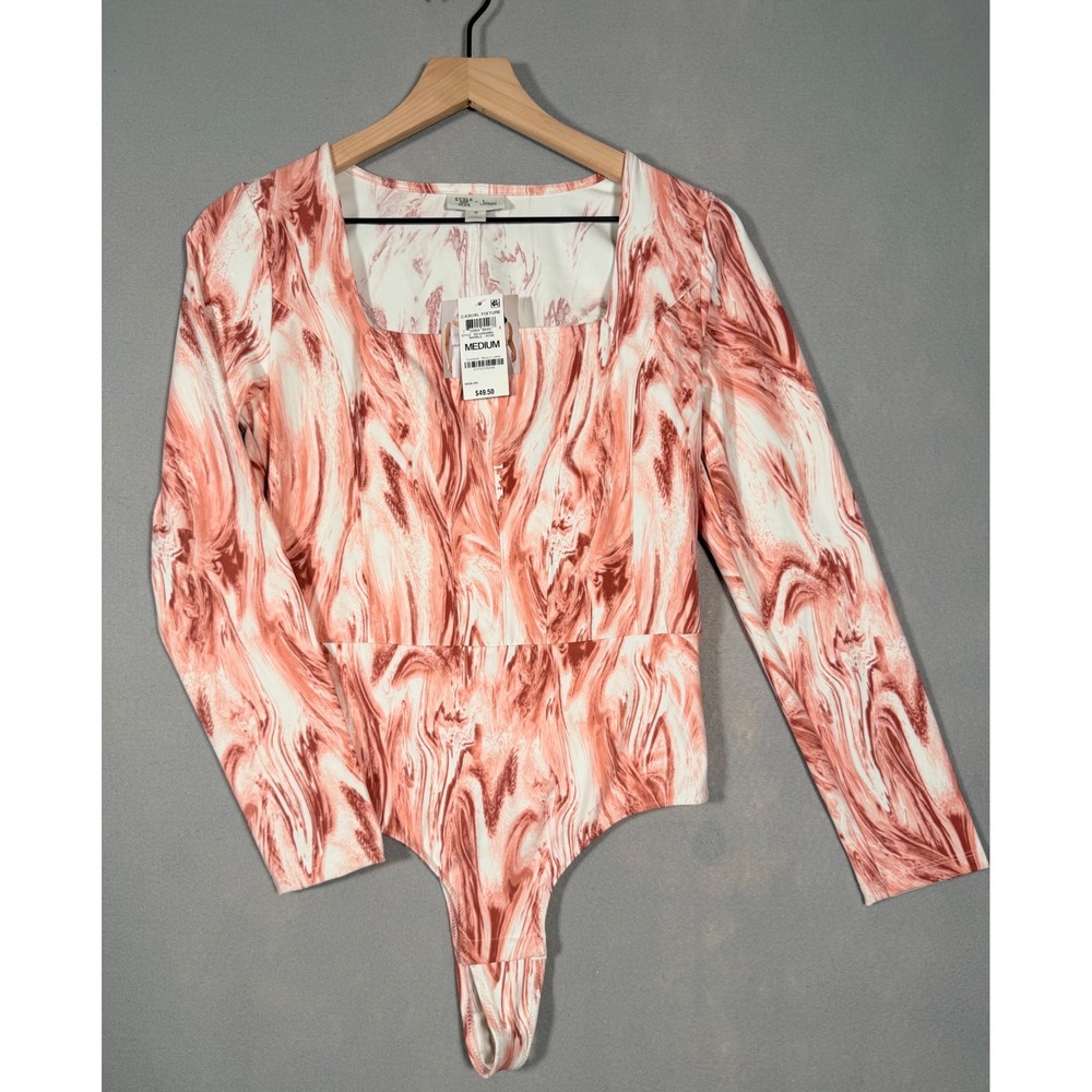Jenni Intimates Marble Rose Square Neck Long Sleeve Bodysuit Medium